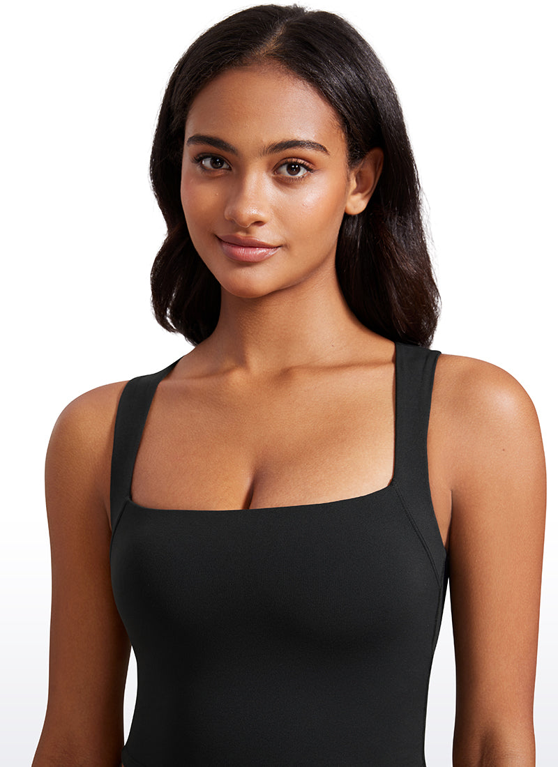 CRZ YOGA Butterluxe Women Longline Square Neck Sport Built in Bra Tank Black @model_info:Lais