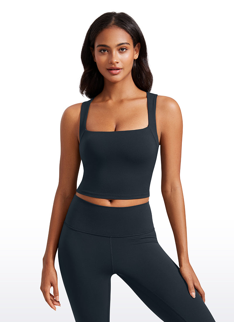 CRZ YOGA Butterluxe Women Longline Square Neck Sport Built in Bra Tank True Navy @model_info:Lais