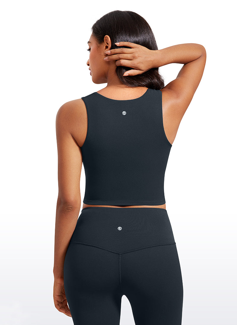 CRZ YOGA Butterluxe Women Longline Square Neck Sport Built in Bra Tank True Navy @model_info:Lais