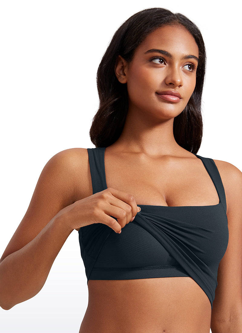 CRZ YOGA Butterluxe Women Longline Square Neck Sport Built in Bra Tank True Navy @model_info:Lais