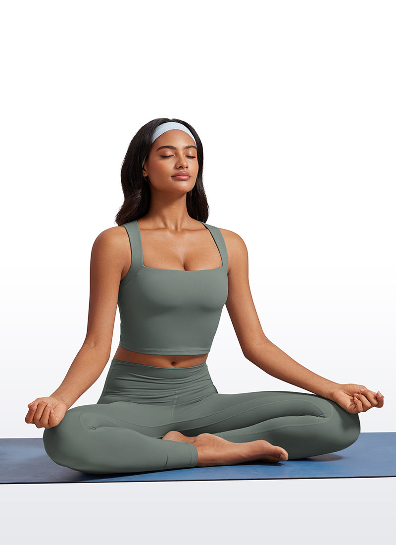 CRZ YOGA Butterluxe Women Longline Square Neck Sport Built in Bra Tank Grey Sage @model_info:Lais