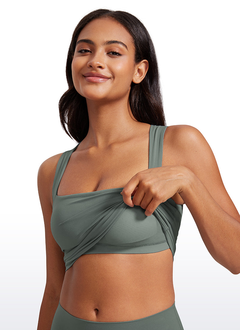 CRZ YOGA Butterluxe Women Longline Square Neck Sport Built in Bra Tank Grey Sage @model_info:Lais