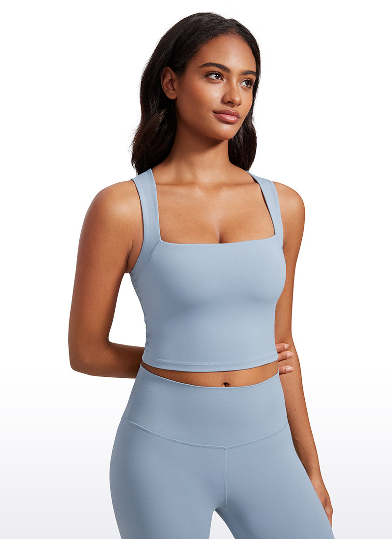 CRZ YOGA Butterluxe Women Longline Square Neck Sport Built in Bra Tank Cambric Blue @model_info:Lais