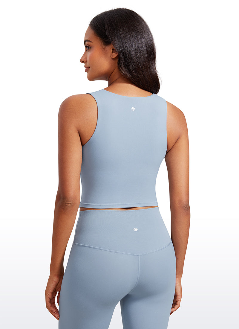 CRZ YOGA Butterluxe Women Longline Square Neck Sport Built in Bra Tank Cambric Blue @model_info:Lais