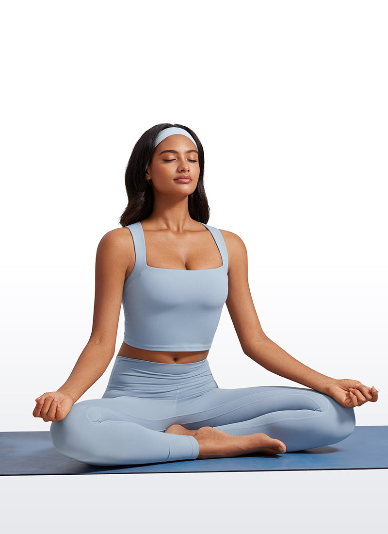 CRZ YOGA Butterluxe Women Longline Square Neck Sport Built in Bra Tank Cambric Blue @model_info:Lais