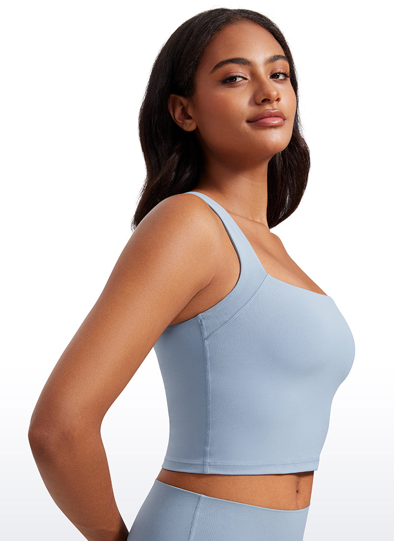 CRZ YOGA Butterluxe Women Longline Square Neck Sport Built in Bra Tank Cambric Blue @model_info:Lais