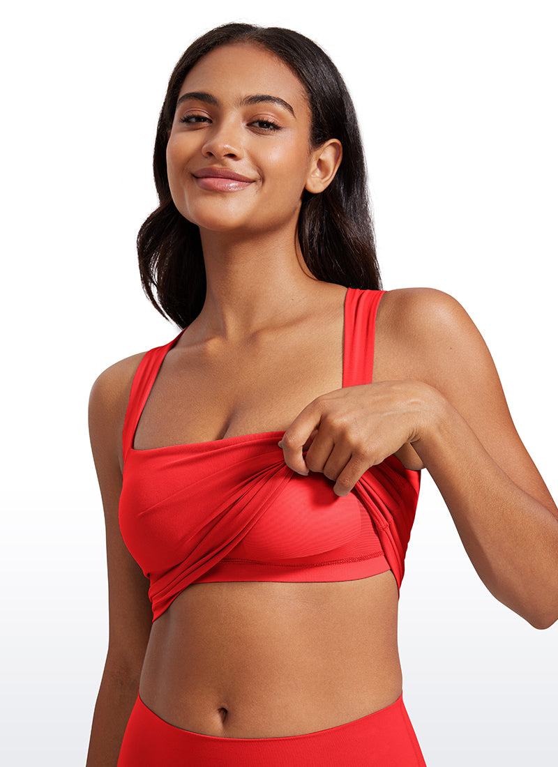 CRZ YOGA Butterluxe Women Longline Square Neck Sport Built in Bra Tank Deep Red @model_info:Lais