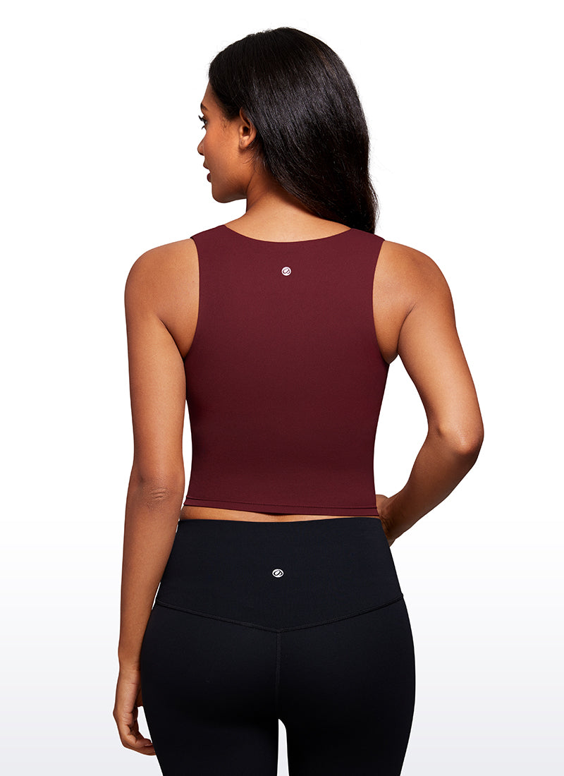 CRZ YOGA Butterluxe Women Longline Square Neck Sport Built in Bra Tank Red Merlot @model_info:Lais