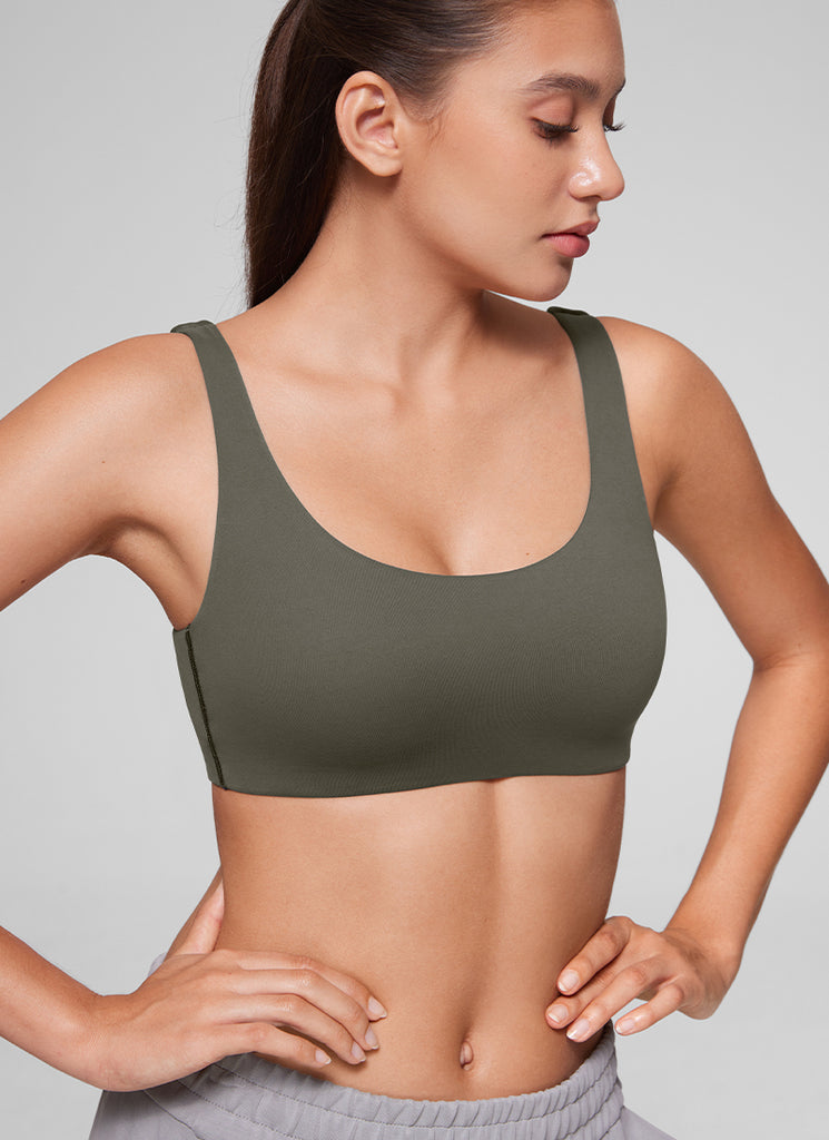 CRZ YOGA Women's Softhold Wireless Double Lined U Back Everyday Bra Light Army Green
