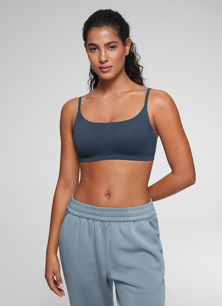 CRZ YOGA Women's Softhold Wireless Scoop Neck  Everyday Bra Adjustable Light Army Green