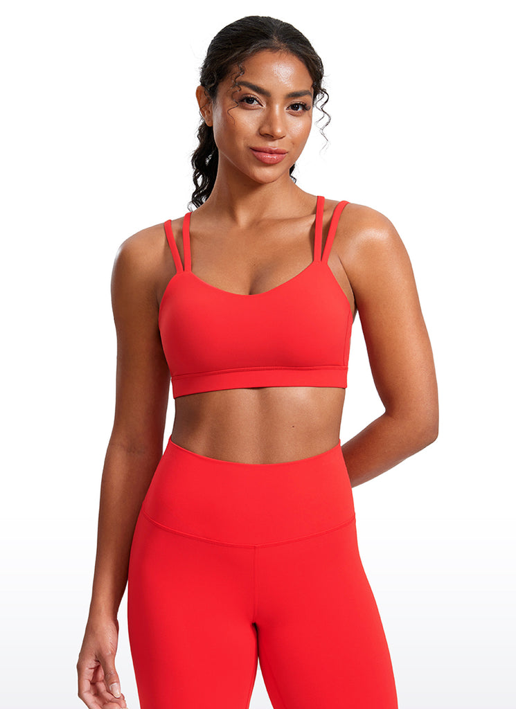 CRZ YOGA Women's Yoga Molded Cup Butterluxe Strappy Bra V Neck White