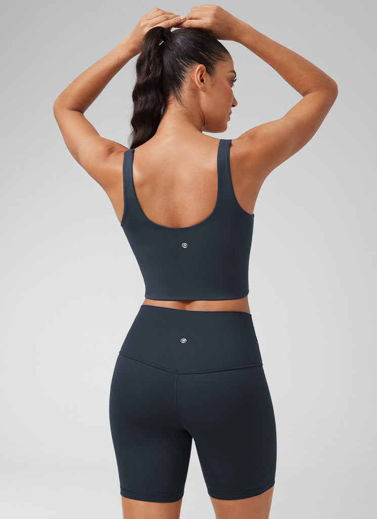 CRZ YOGA Women's Yoga Molded Cup Butterluxe Longline Bra V Neck Black