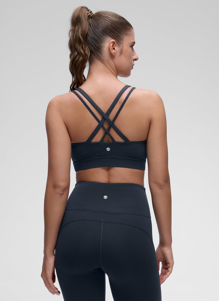 CRZ YOGA Women's Yoga Light Support Double Strap Mold Sport Bra True Navy