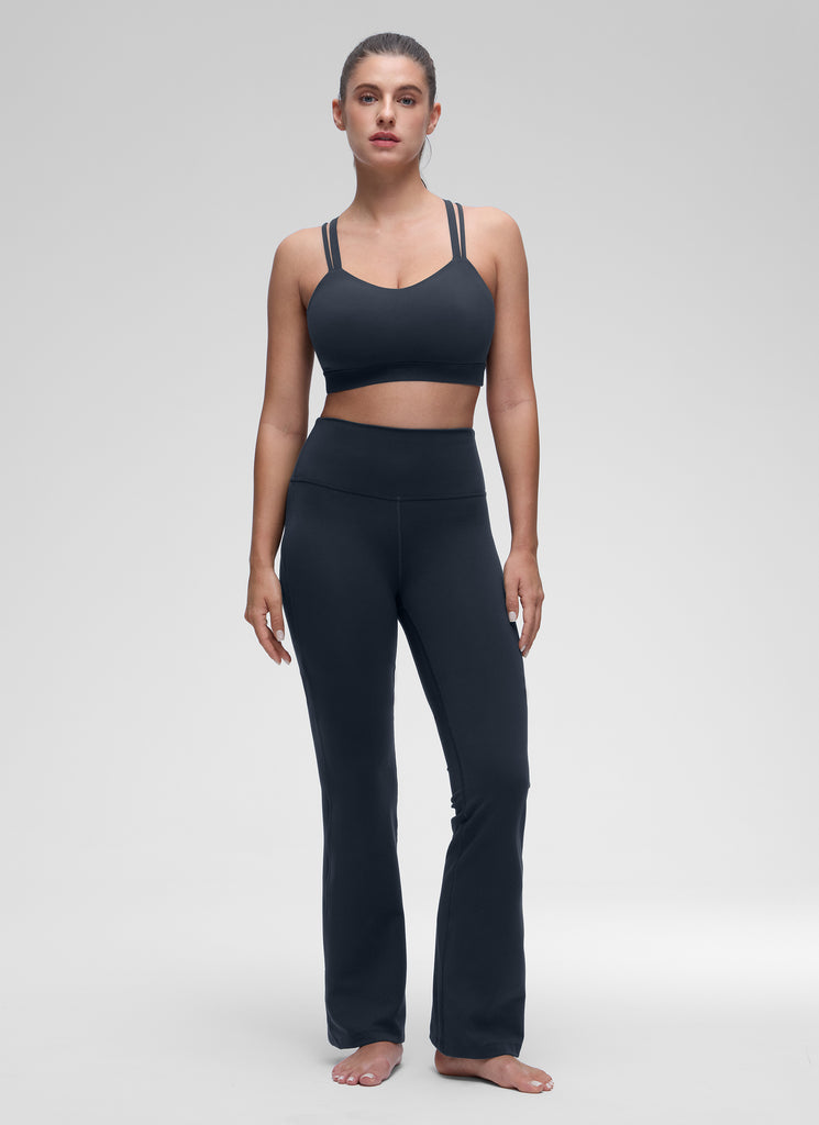 CRZ YOGA Women's Yoga Light Support Double Strap Mold Sport Bra True Navy