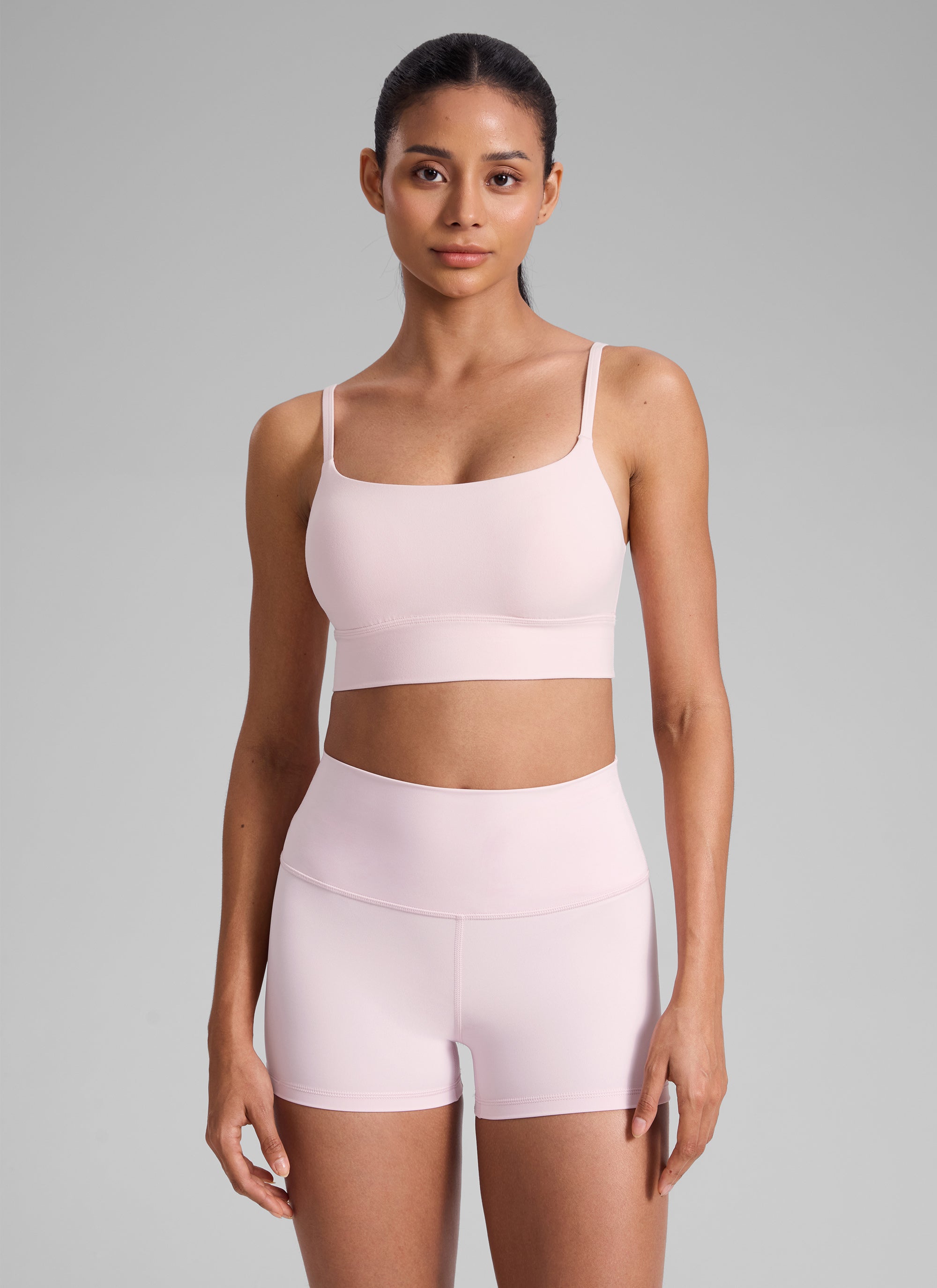 CRZ YOGA Women's Butterlift Yoga Longline Built in Bra Sports Bra Strawberry Pink @model_info:Angelly