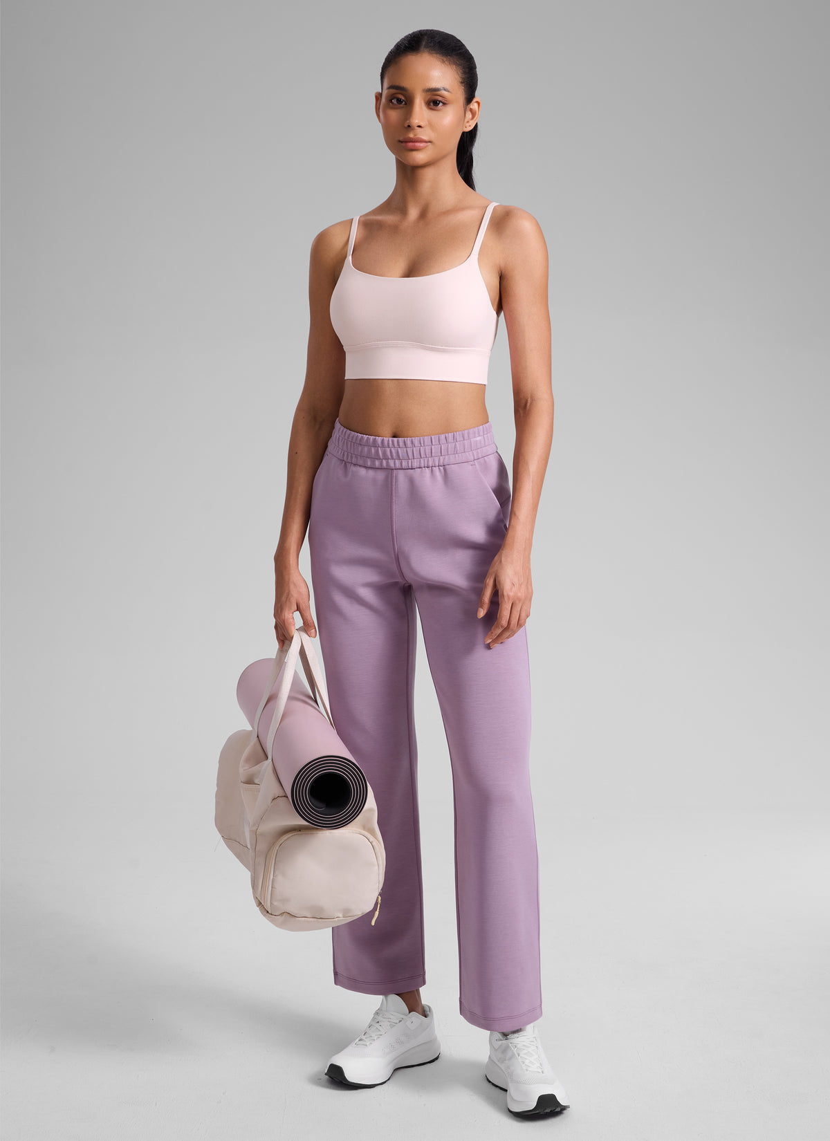 CRZ YOGA Women's Butterlift Yoga Longline Built in Bra Sports Bra Strawberry Pink @model_info:Angelly