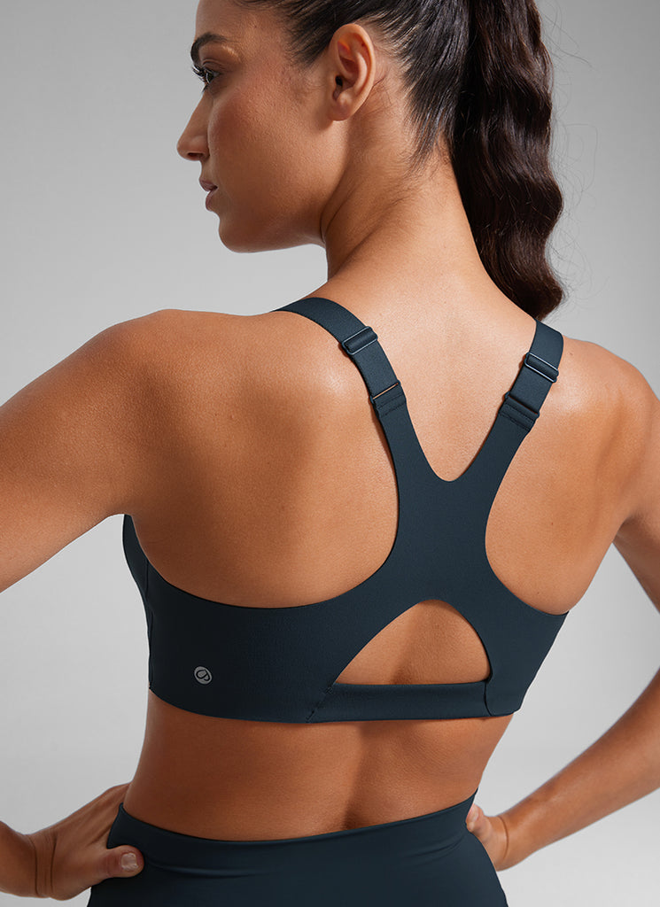 CRZ YOGA Women's Gym Top Butterlift Scoop Neck Bra Adjustable Straps True Navy