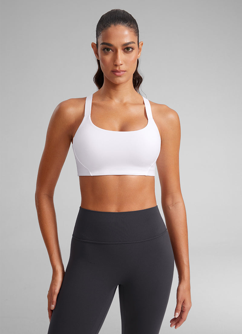 CRZ YOGA Women's Gym Top Butterlift Scoop Neck Bra Adjustable Straps White @model_info:Mariana
