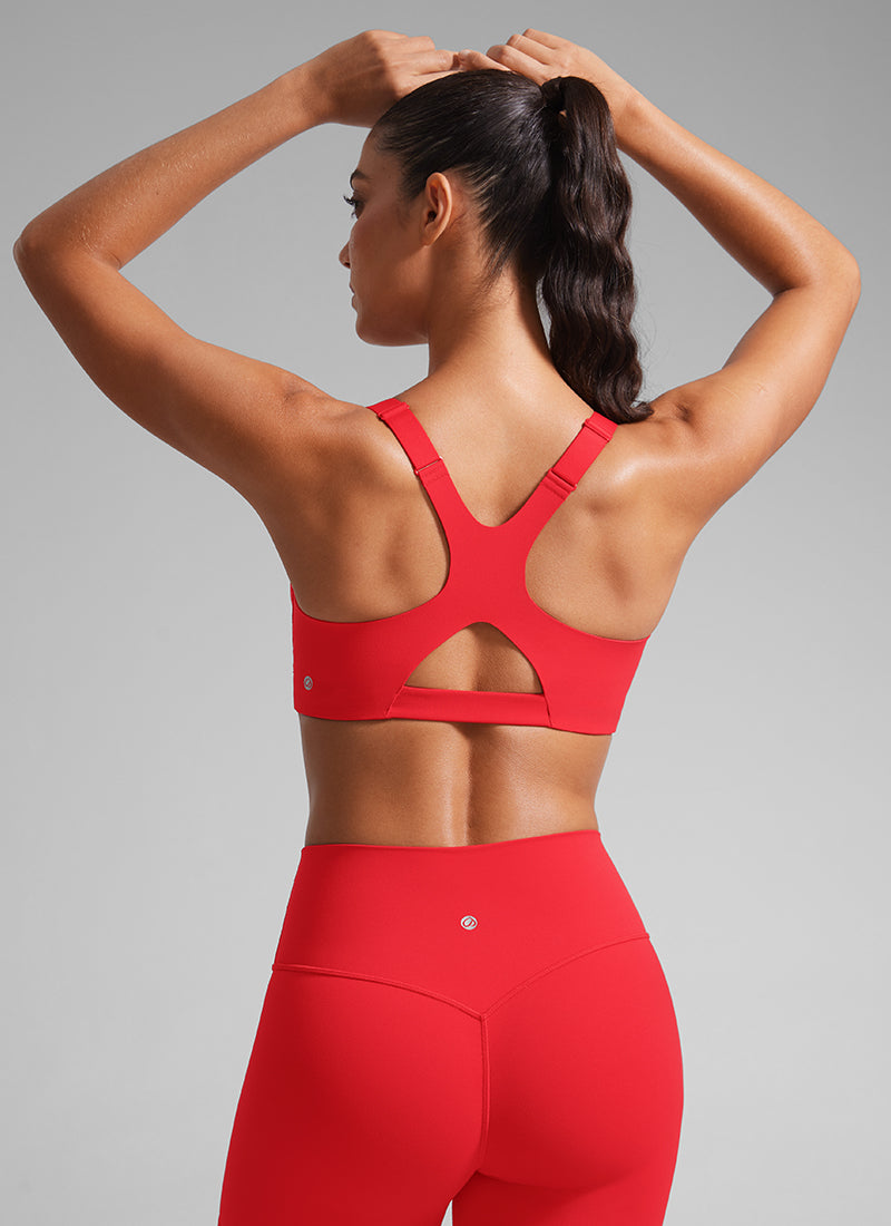 CRZ YOGA Women's Gym Top Butterlift Scoop Neck Bra Adjustable Straps Deep Red