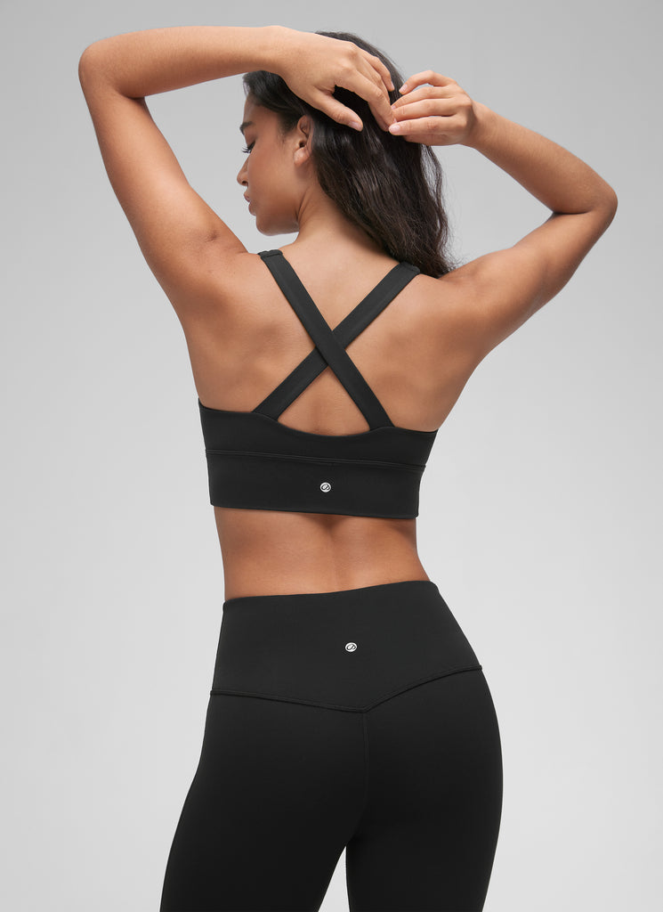 CRZ YOGA Women's Light Support Butterluxe Yoga Bra Ruched V Neck Black