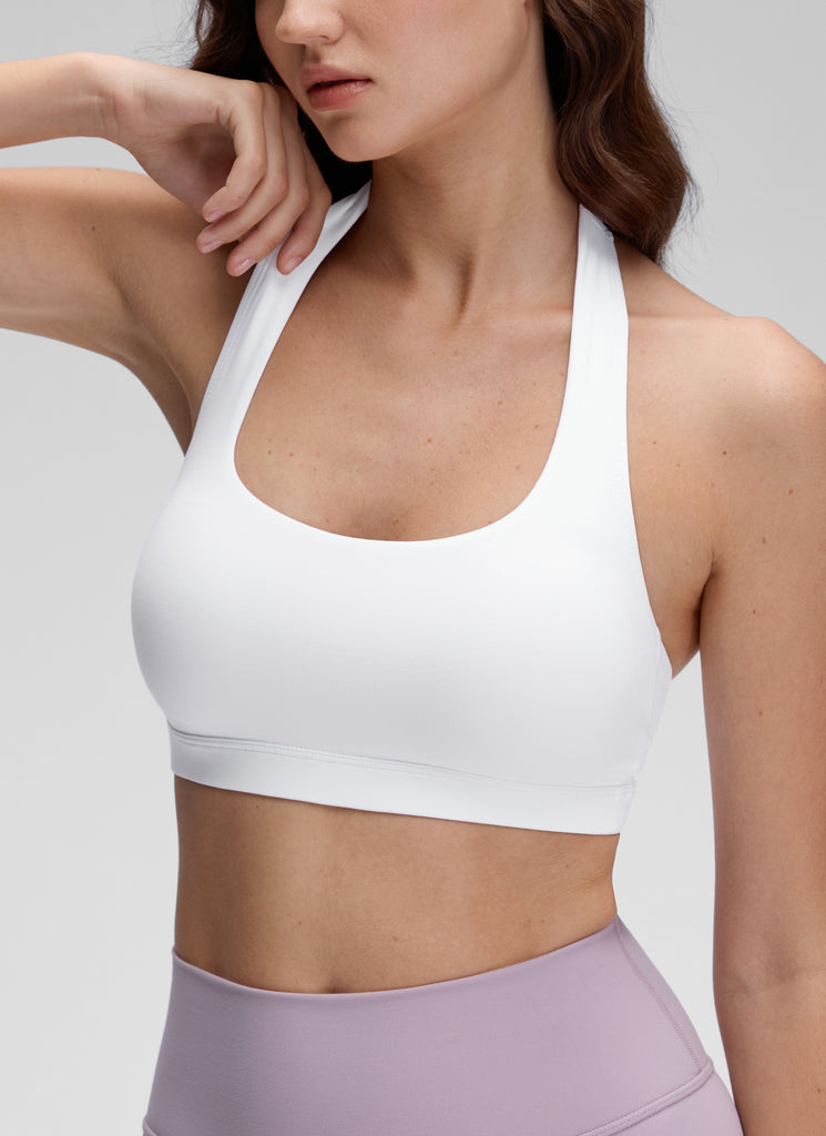 CRZ YOGA Womens Yoga Scoop Neck Padded Open Back Sports Bras White