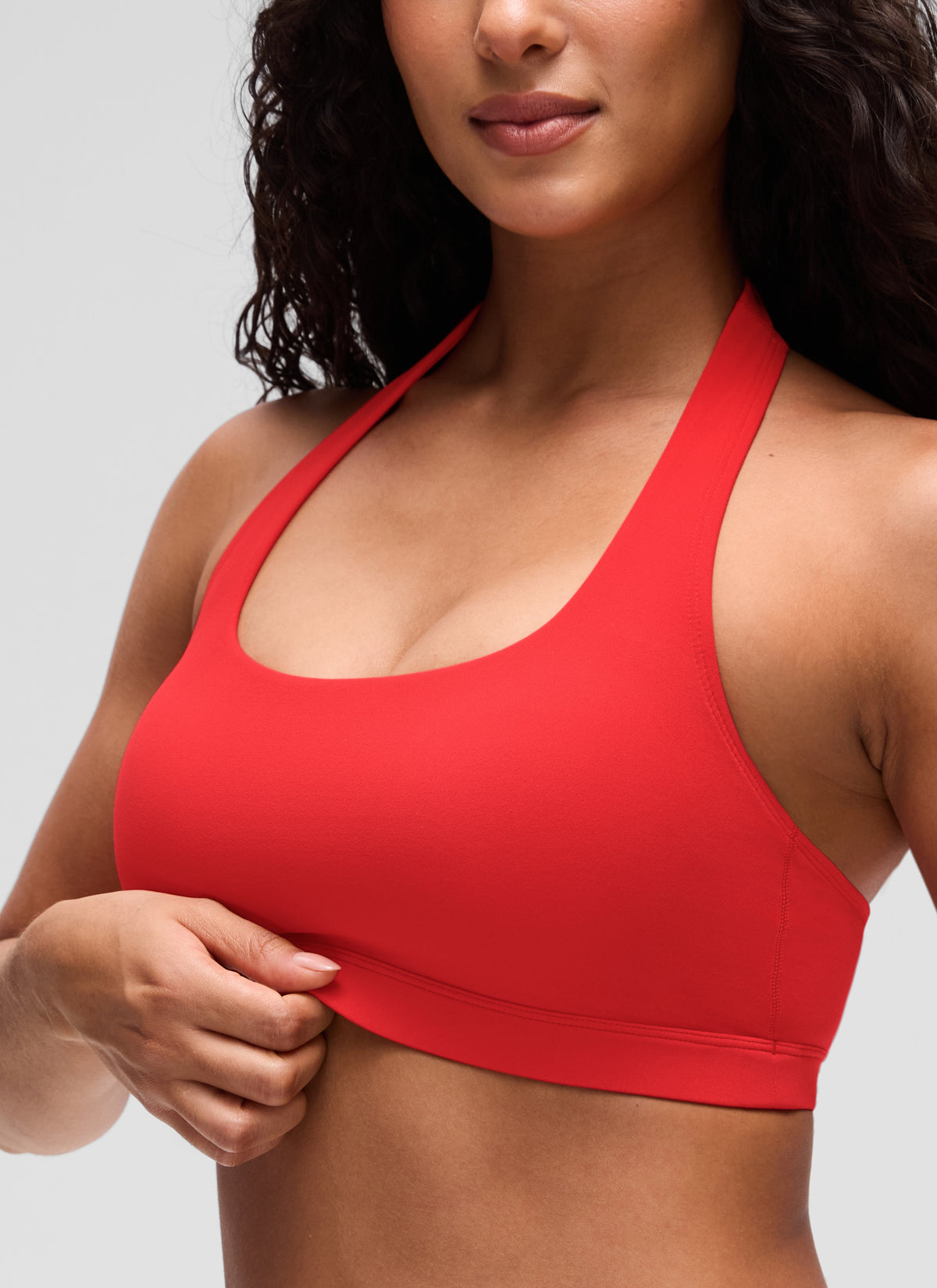CRZ YOGA Womens Yoga Scoop Neck Padded Open Back Sports Bras Deep Red @model_info:C