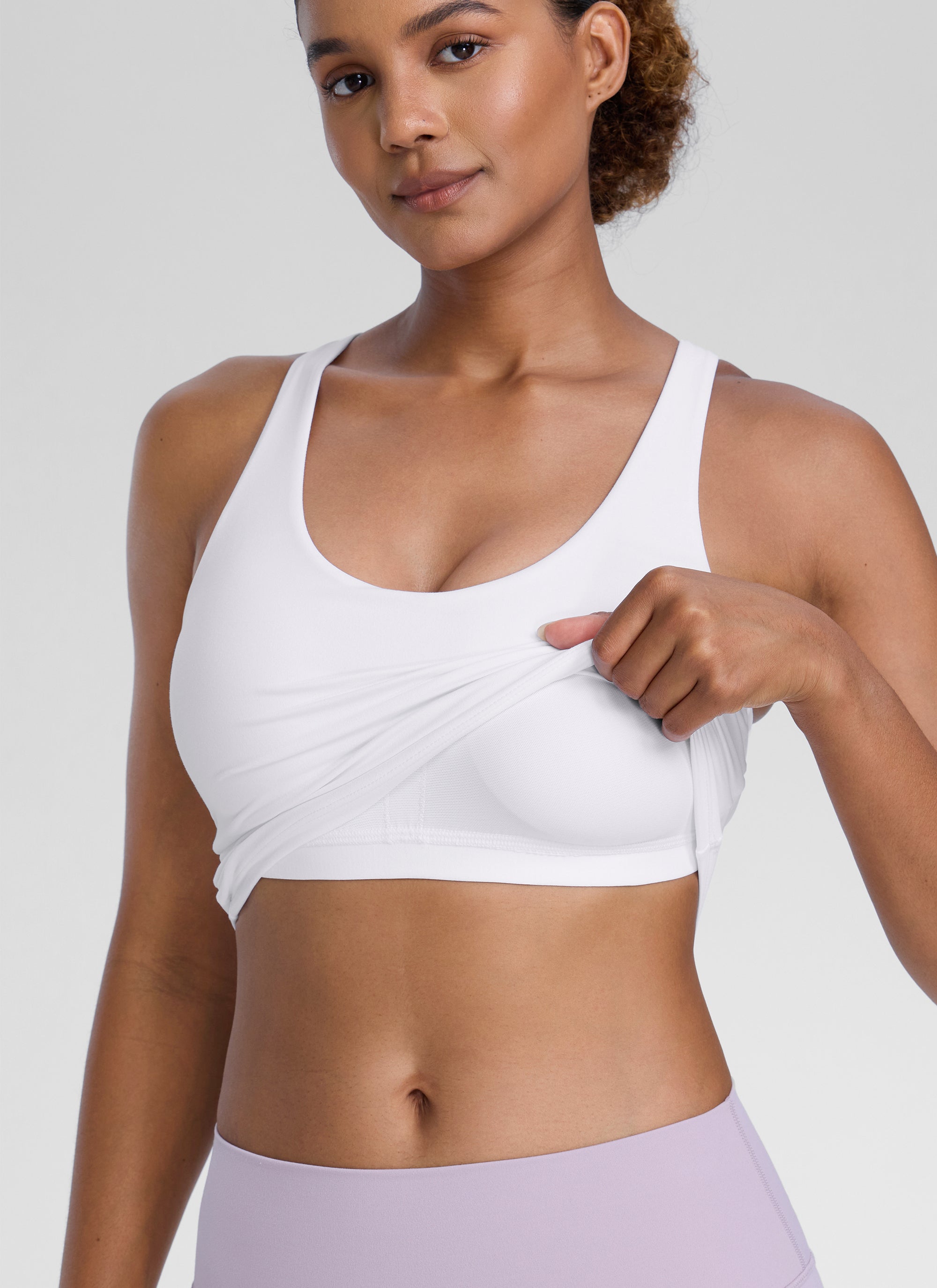 CRZ YOGA Womens Butterlift Racerback U Neck Yoga Built in Bra Tank White @model_info:Barbara