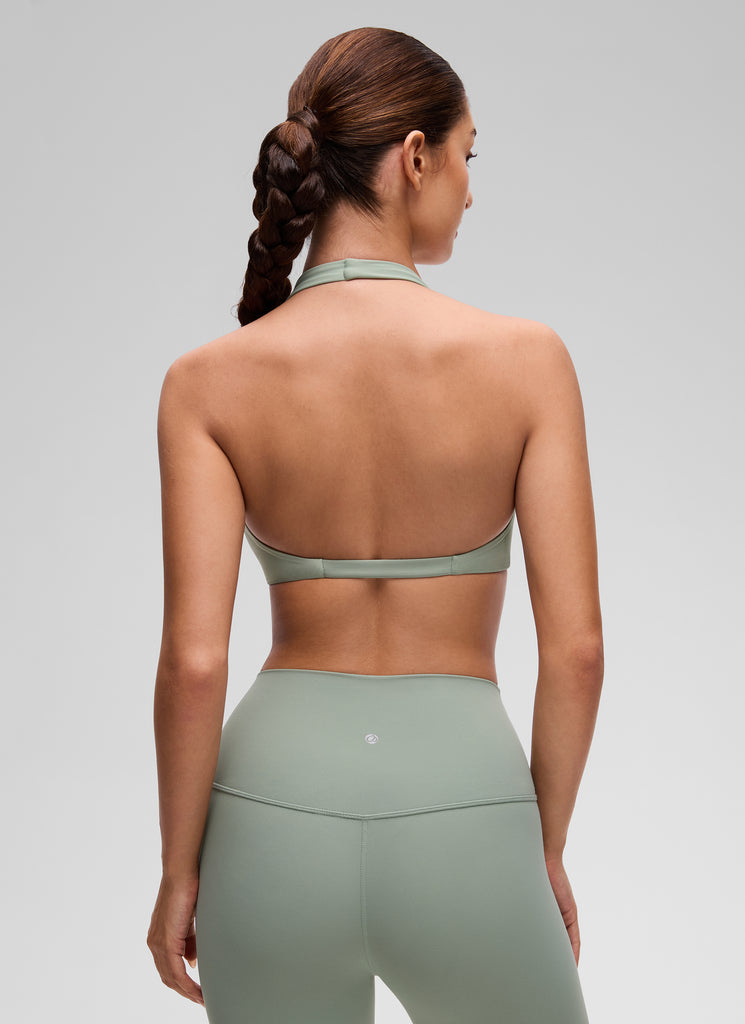 CRZ YOGA Women's Butterluxe Yoga V Neck Crop Double Lined Sports Bra Green Palm Court