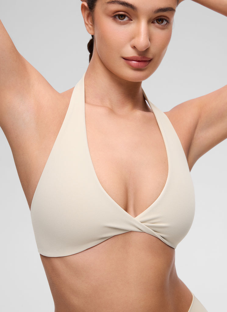 CRZ YOGA Women's Butterluxe Yoga V Neck Crop Double Lined Sports Bra White