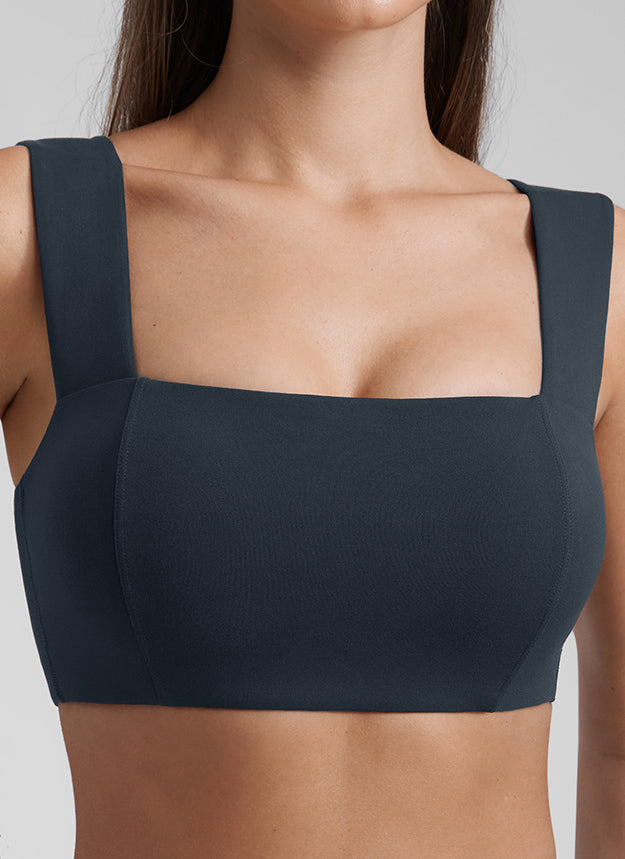 CRZ YOGA Butterluxe Womens Square Neck Open Back Wide straps Sports Bras True Navy @model_info:Kate