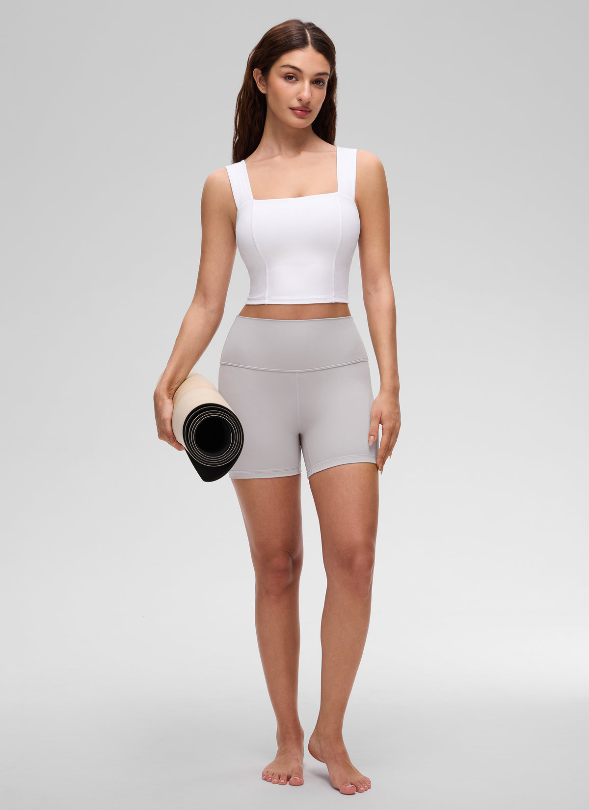 CRZ YOGA Women's Butterluxe Square Neck Crop Built in Bra Tank White @model_info:Inga
