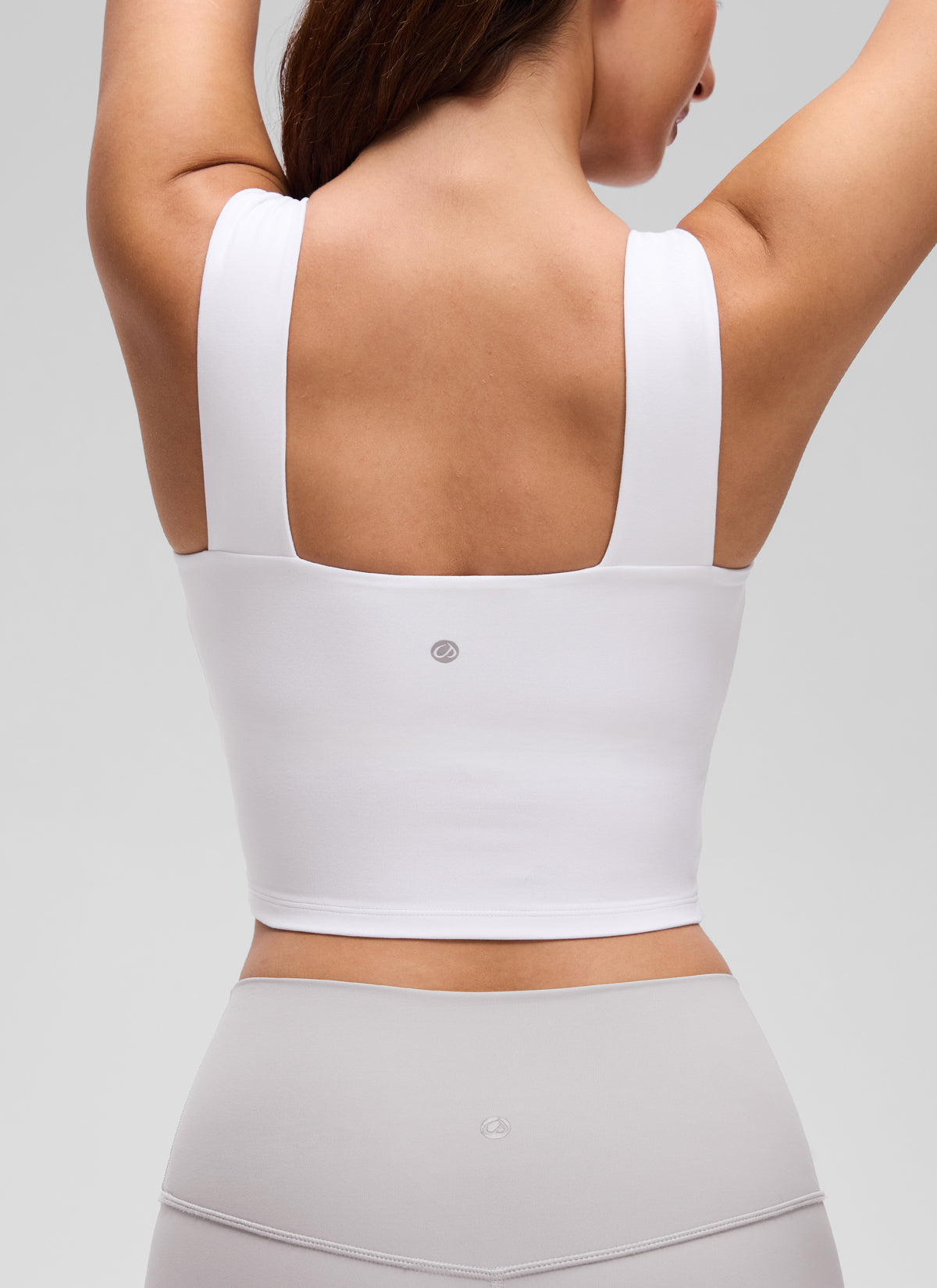 CRZ YOGA Women's Butterluxe Square Neck Crop Built in Bra Tank White @model_info:Inga