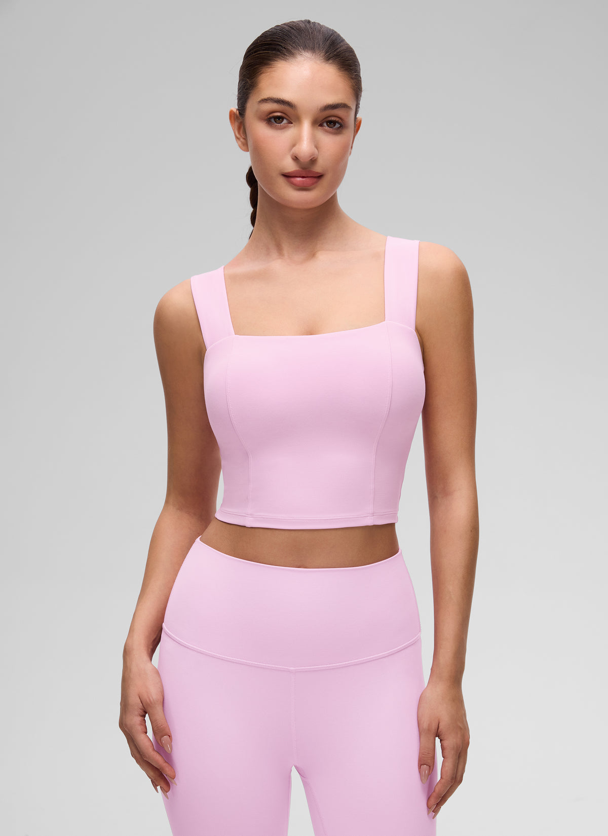 CRZ YOGA Women's Butterluxe Square Neck Crop Built in Bra Tank Vita Pink @model_info:Inga