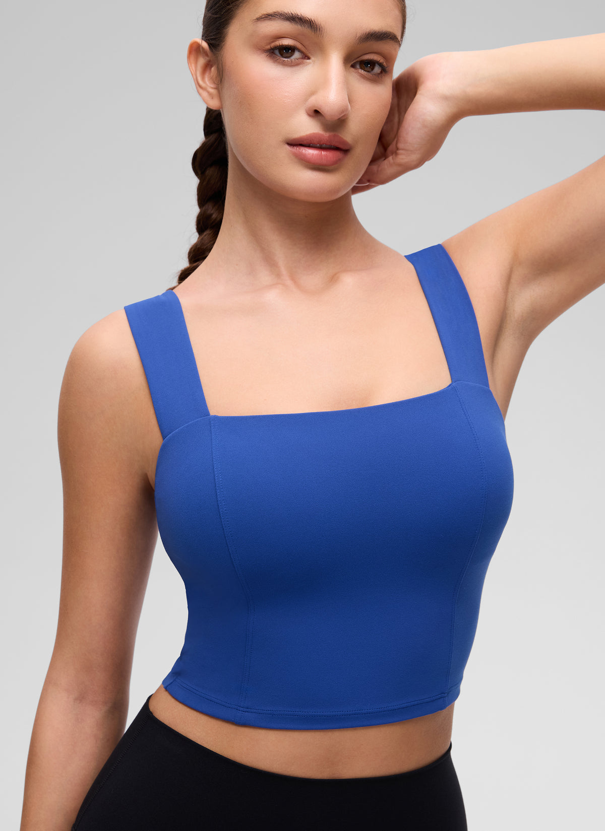 CRZ YOGA Women's Butterluxe Square Neck Crop Built in Bra Tank Waves Blue @model_info:Inga