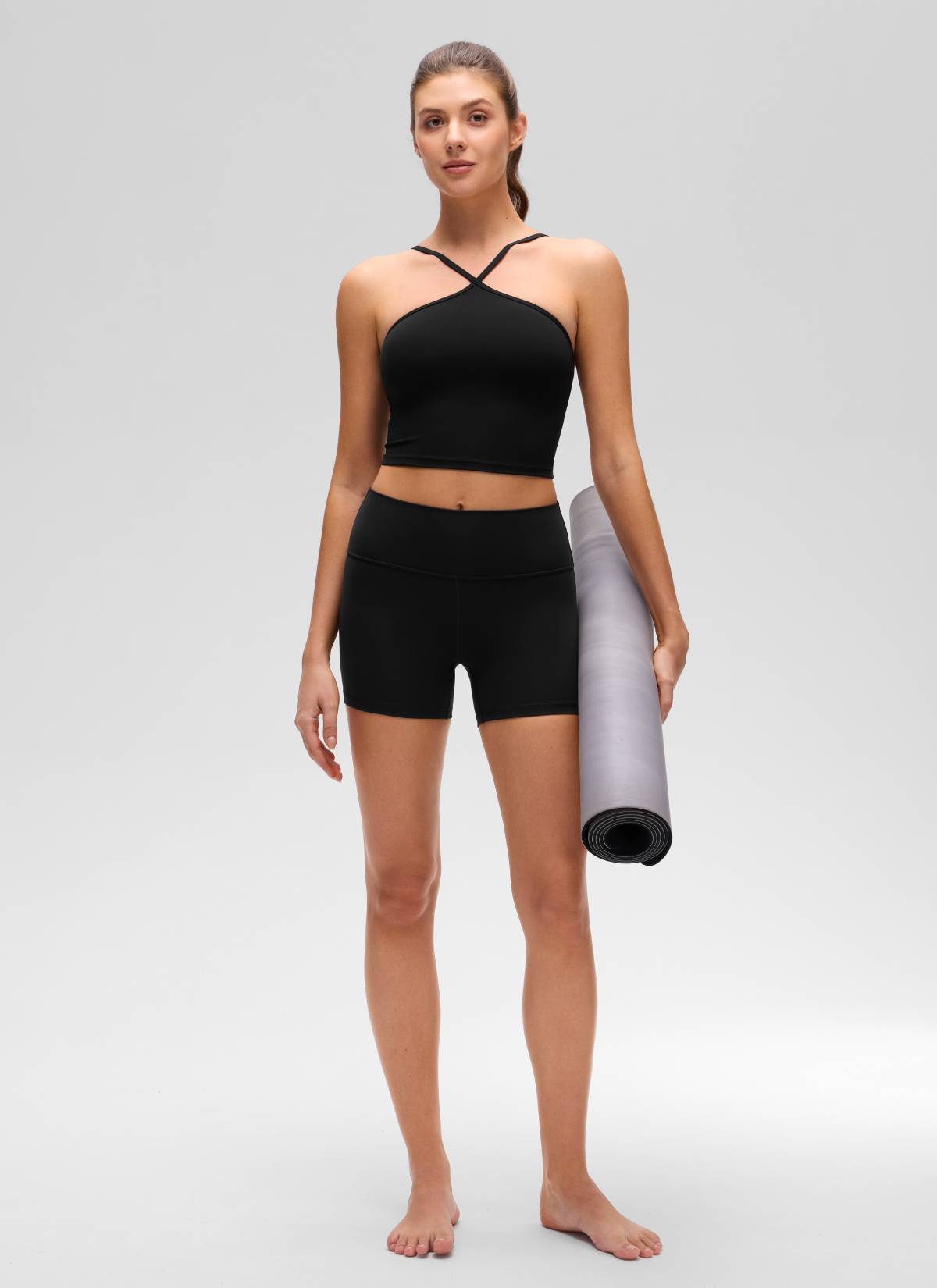 CRZ YOGA Women's Butterluxe Yoga Cross Halter Crop Built in Bra Tank Black @model_info:Gelya