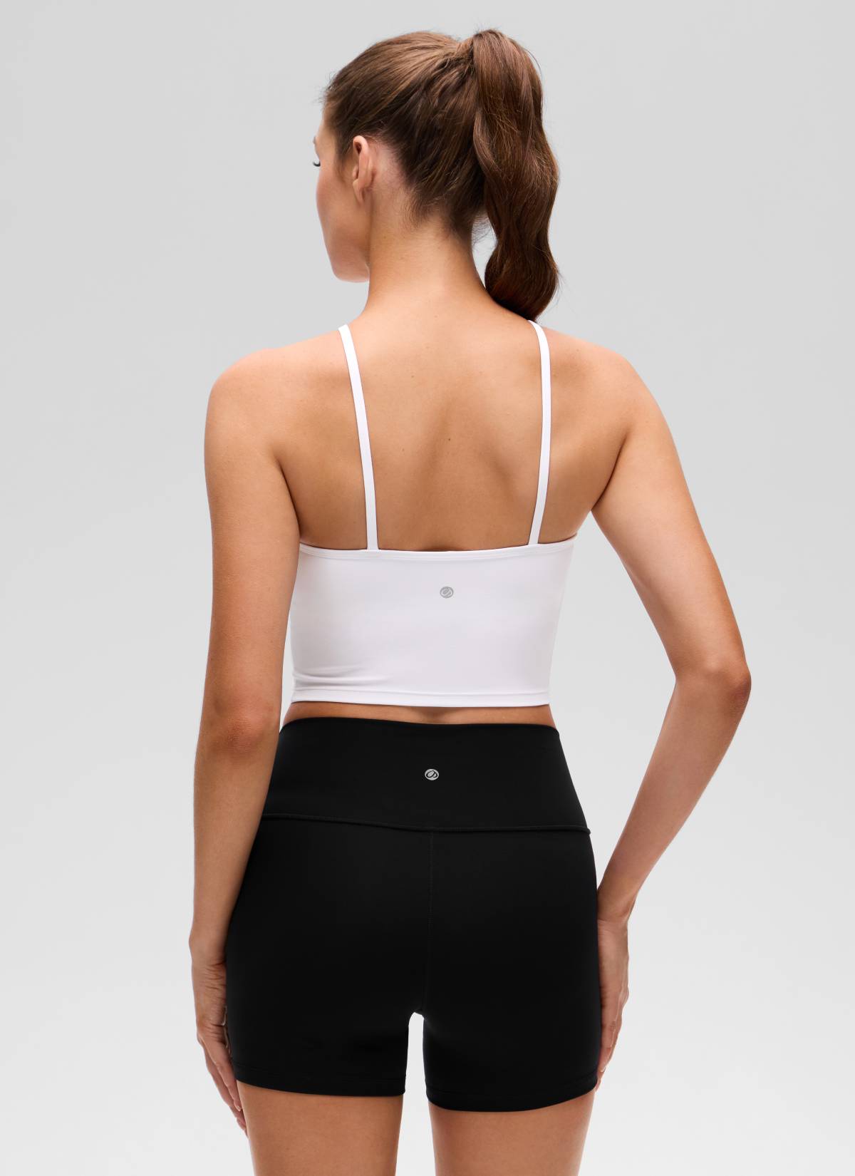 CRZ YOGA Women's Butterluxe Yoga Cross Halter Crop Built in Bra Tank White @model_info:Gelya