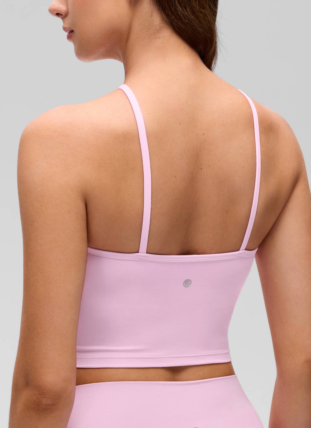 CRZ YOGA Women's Butterluxe Yoga Cross Halter Crop Built in Bra Tank Vita Pink @model_info:Gelya