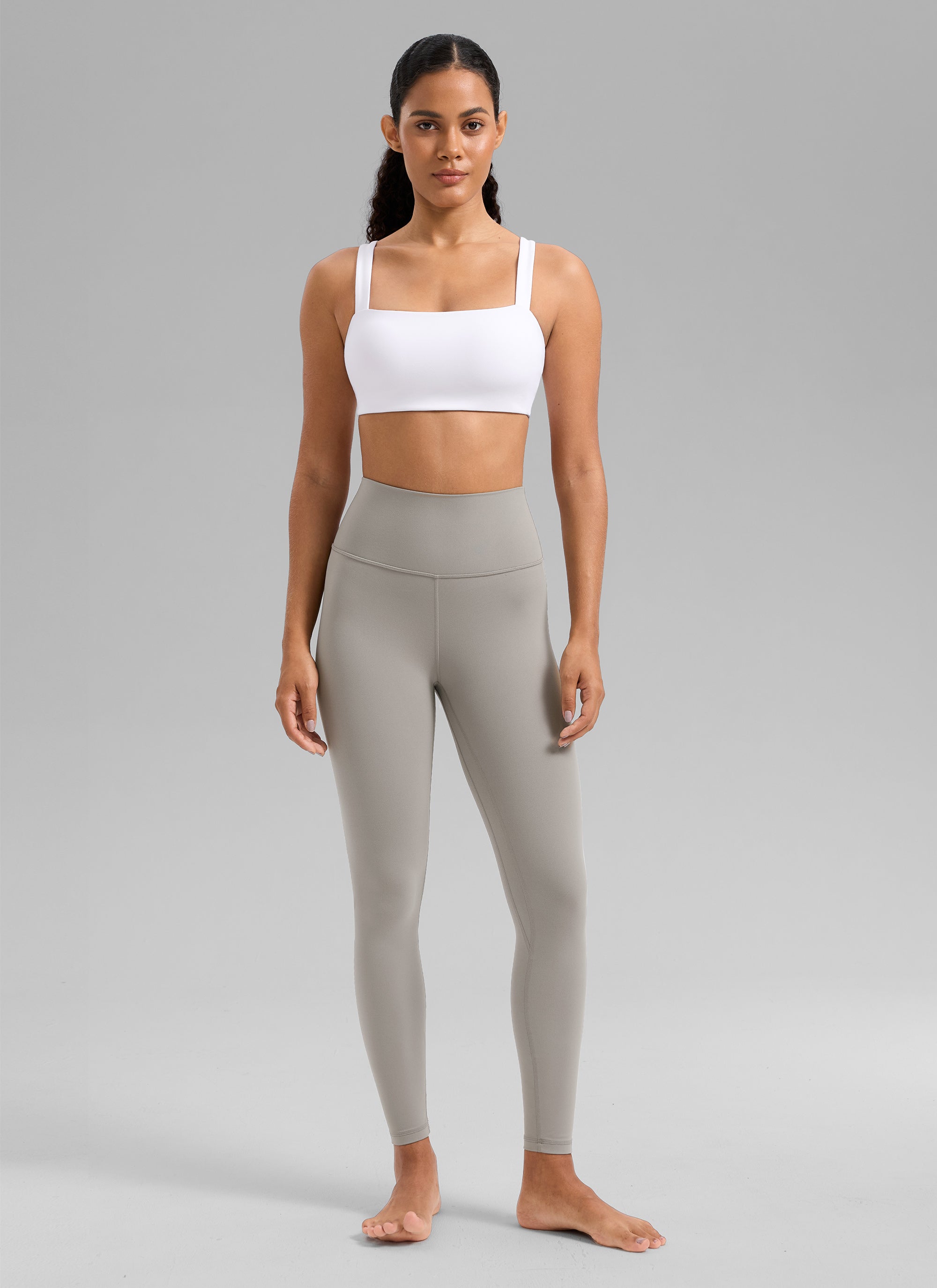CRZ YOGA Women's Butterlift Workout Square Neck Built in Sports Bra White @model_info:Gabi