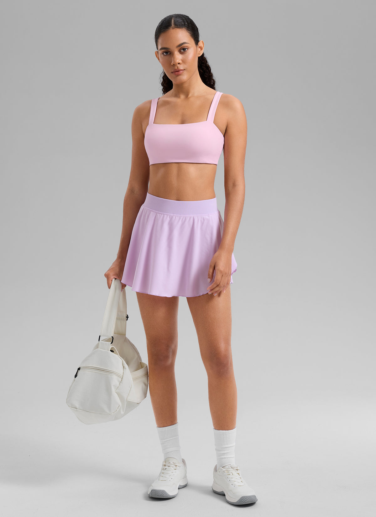 CRZ YOGA Women's Butterlift Workout Square Neck Built in Sports Bra Milk Pink @model_info:Gabi