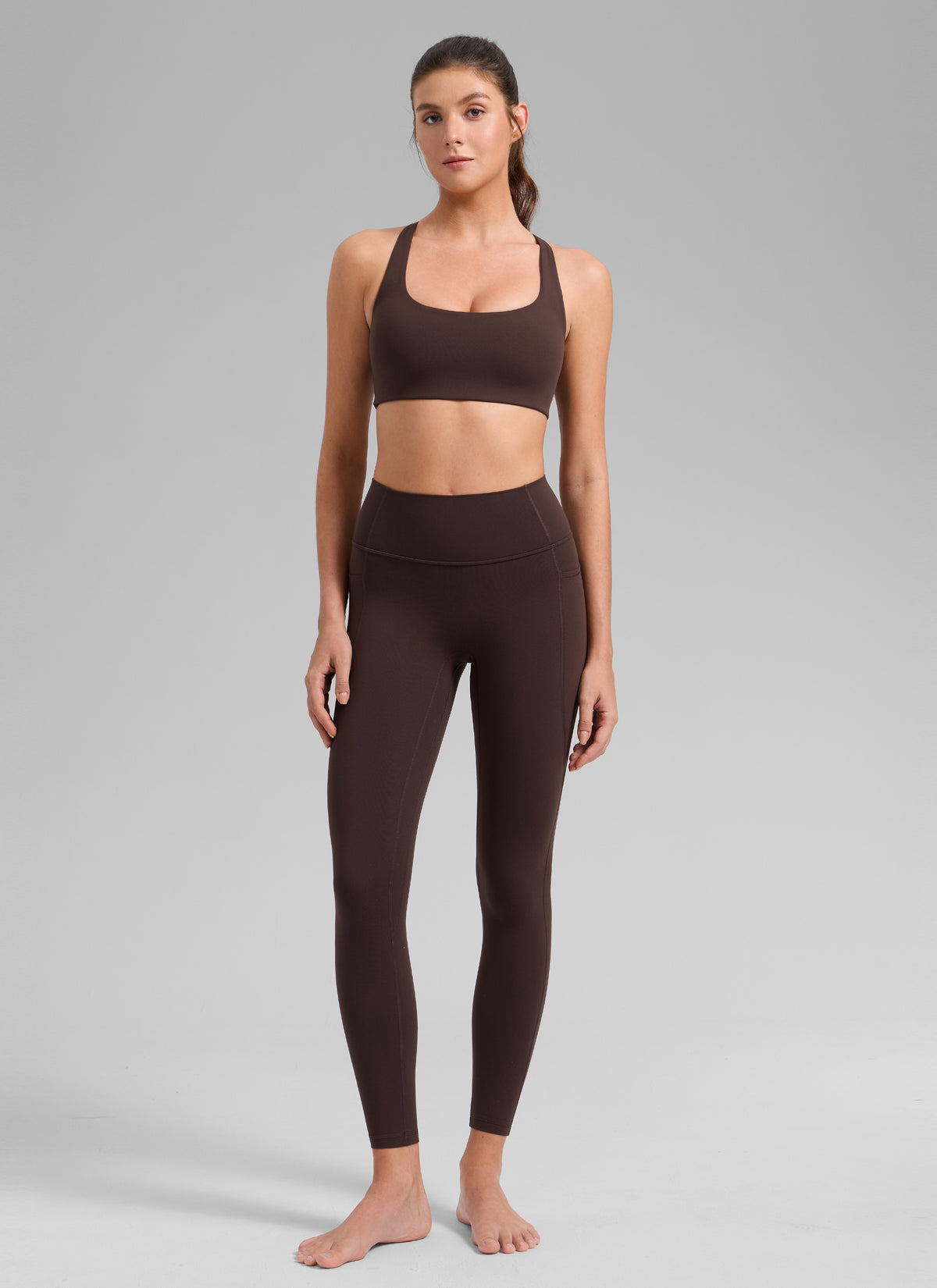 CRZ YOGA Women's Butterlift Workout Cross Back Built in Bra Sports Bra Hot Fudge Brown