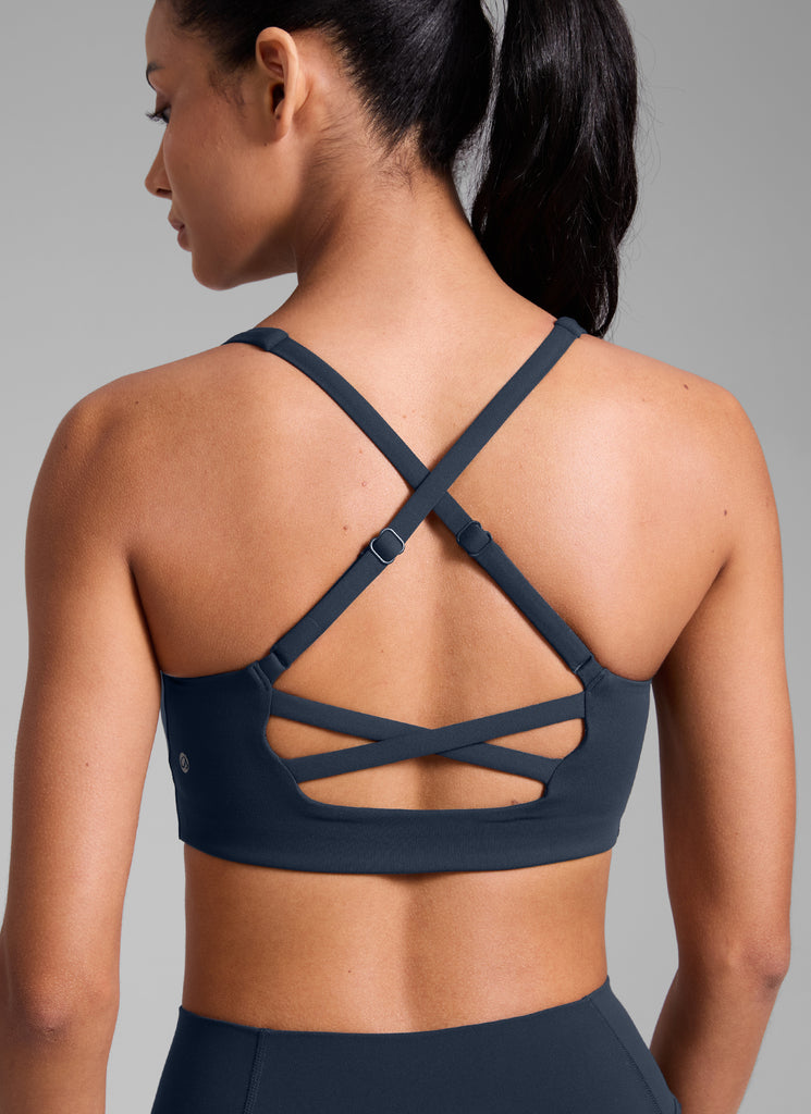 CRZ YOGA Women's Butterlift Workout Cross Back Built in Bra Sports Bra Twilight Blue