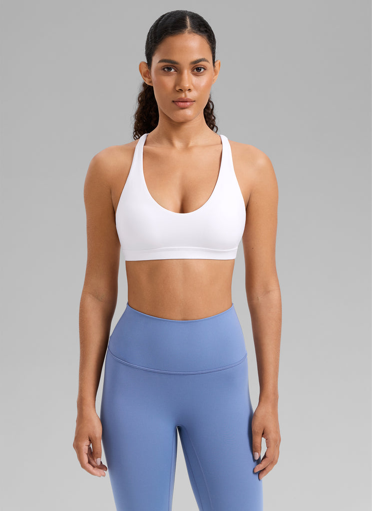 CRZ YOGA Women's Butterlift Workout U Neck Cross Back Sports Bra Mojave Tan