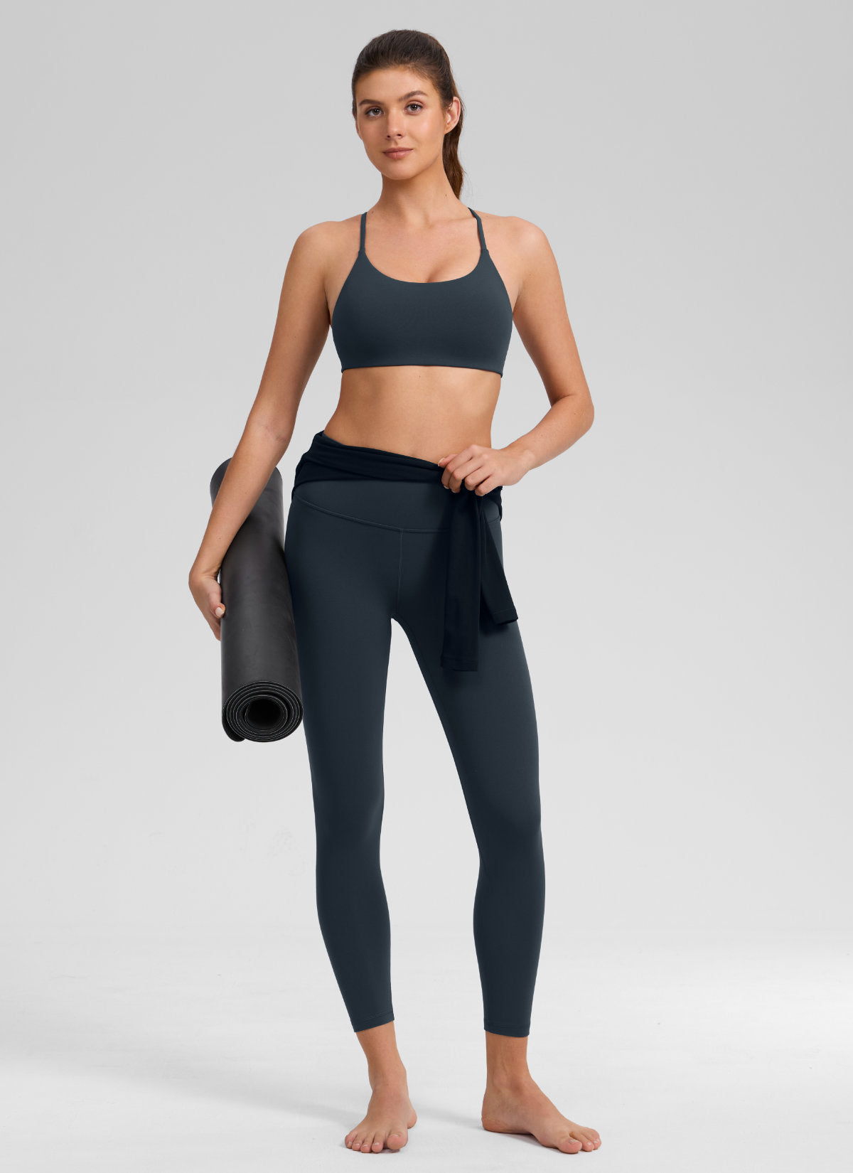CRZ YOGA Women's Butterlift® Yoga V Back Double Lined Sports Bra True Navy @model_info:Gelya
