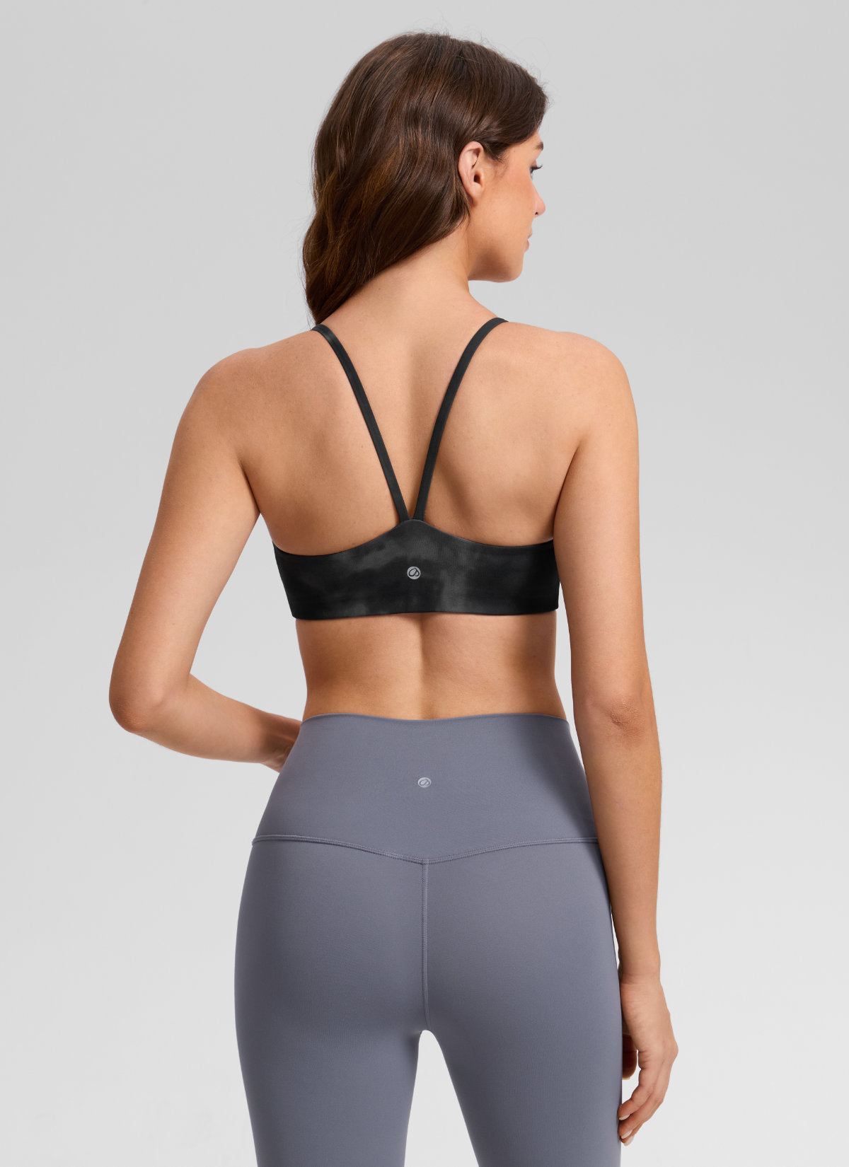 CRZ YOGA Women's Butterlift® Yoga V Back Double Lined Sports Bra Grey Tie Dye Flowers @model_info:Gelya