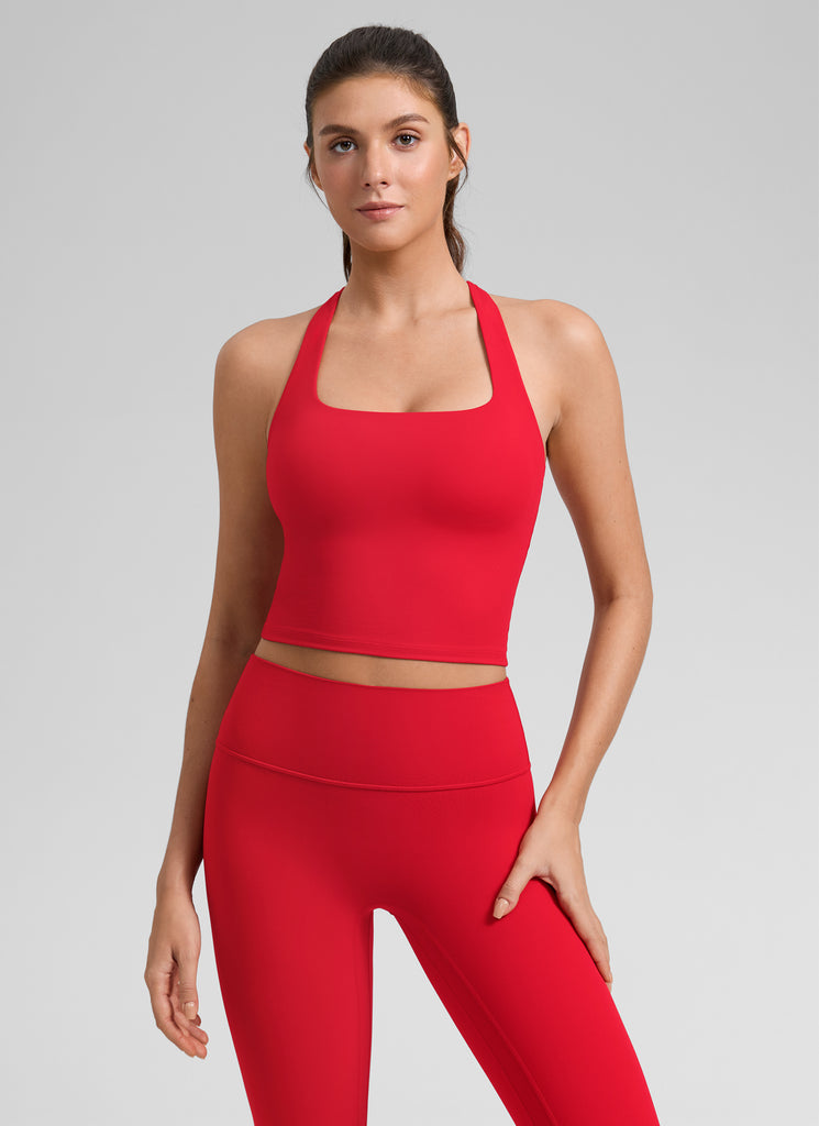 CRZ YOGA Women's Butterlift Workout RacerBack Crop Built in Bra Tank True Navy