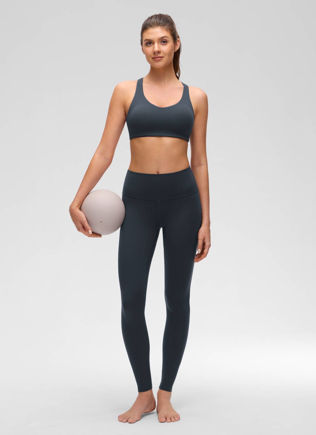 CRZ YOGA Women's Butterluxe Yoga V Neck Strappy Back Sports Bra True Navy @model_info:Gelya