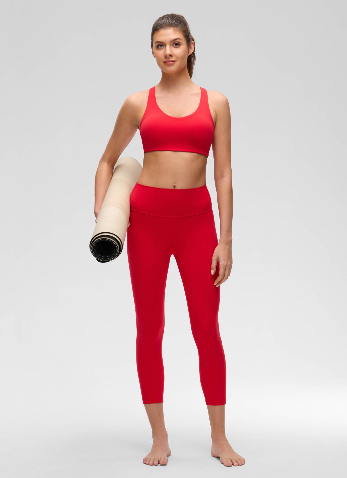 CRZ YOGA Women's Butterluxe Yoga V Neck Strappy Back Sports Bra Aurora Red @model_info:Gelya