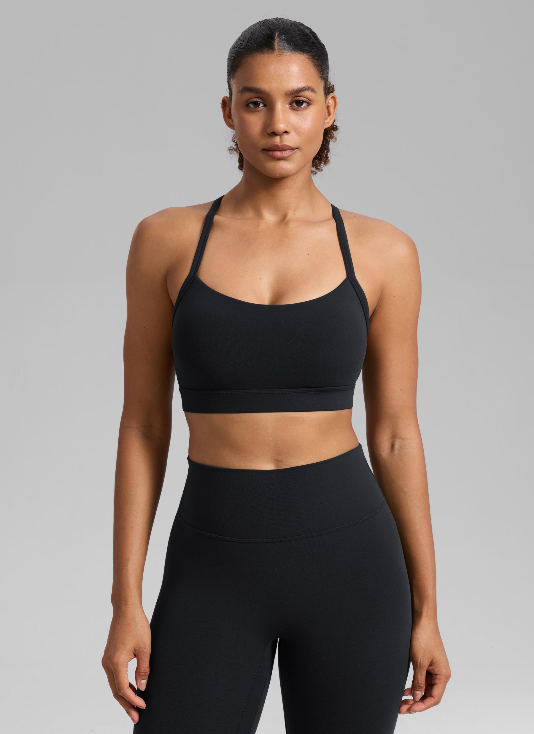 CRZ YOGA Women's Butterlift Yoga U Neck Cross Back Keyhole Sports Bra Black @model_info:Barbara