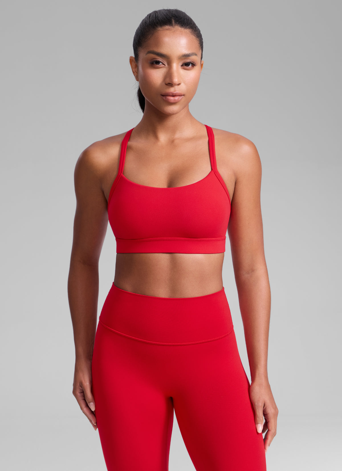 CRZ YOGA Women's Butterlift Yoga U Neck Cross Back Keyhole Sports Bra Aurora Red @model_info:Crystal