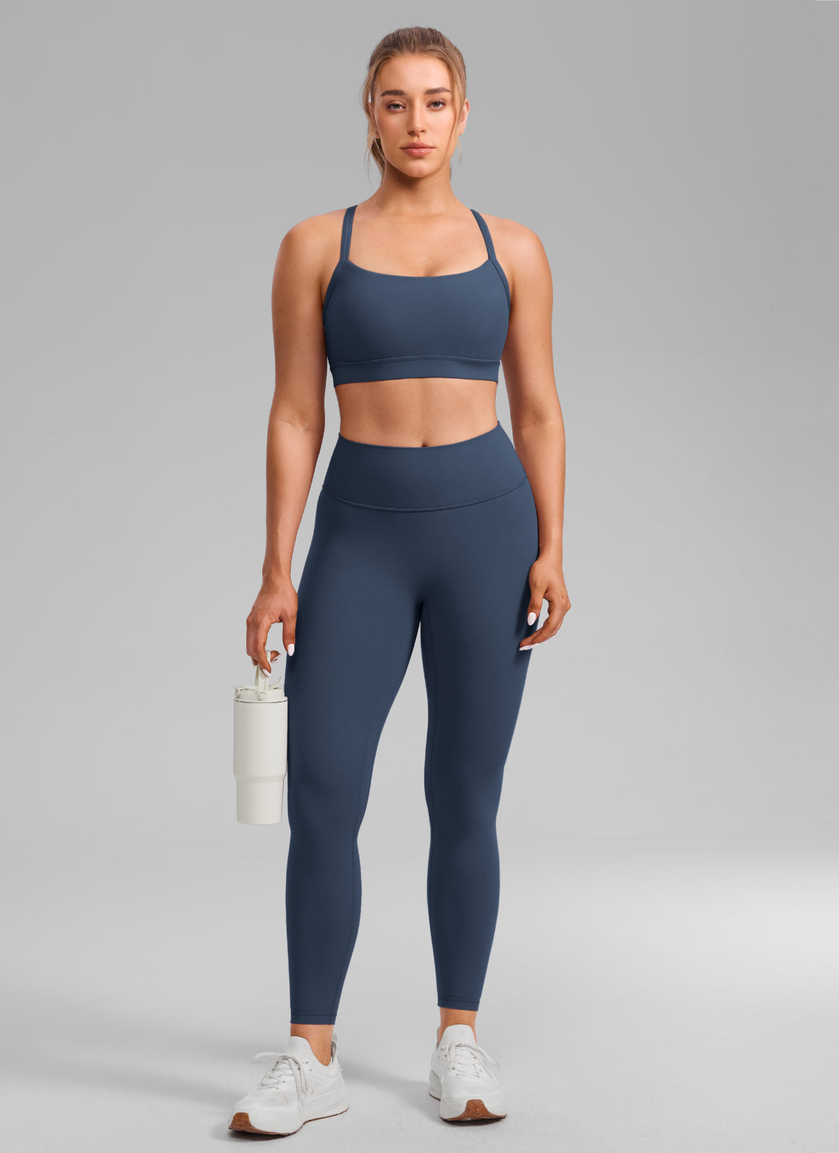 CRZ YOGA Women's Butterlift Yoga U Neck Cross Back Keyhole Sports Bra Stelindigo @model_info:Julia